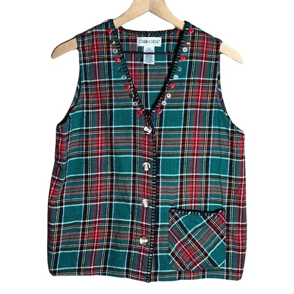 Cabin Creek Flannel Vest With Heart Button Neckline - Size S - Picture 1 of 5